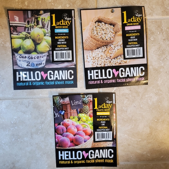 3 Helloganic Sheet Face Masks - Picture 1 of 2